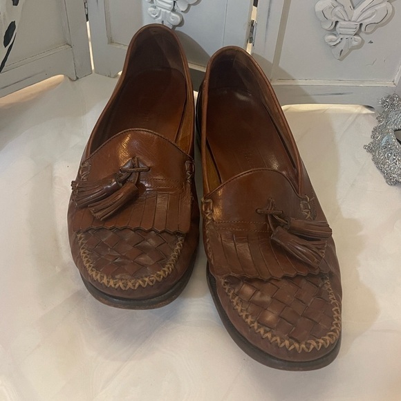 Cole Haan Brown Woven Tassel Slip On Loafers